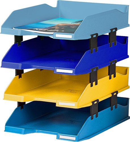 GH11320 Exacompta Bee Blue Letter Trays Recycled A4 Set of 4 Assorted pack 1