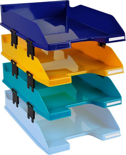 Exacompta Bee Blue Letter Tray Set 346 x 255 x 65mm Assorted Colours (Pack 4) - 113202SETD