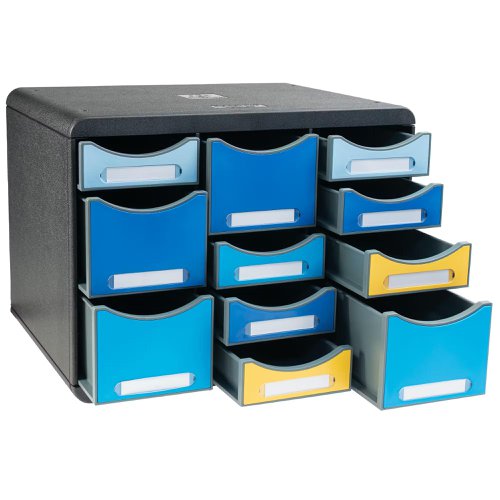 Exacompta Bee Blue Store Box Recycled 11 Drawers Assorted