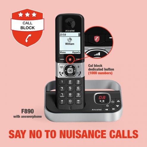 Alcatel F890 Single DECT Call Block Telephone and Answer Machine 33709J