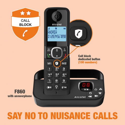 Alcatel F860 Single DECT Call Block Telephone and Answer Machine | 33703J | Alcatel