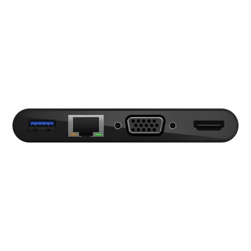 CONNECT IT ALL IN ONE PLACESimplify your multimedia and connect everything you need through one compact adapter. Compatible with devices that have a video-enabled USB-C® port, it’s the perfect tool for sharing your laptop or tablet screen with a crowd. The adapter supports Gigabit Ethernet, USB-A 3.0, VGA, and 4K HDMI, making it ideal for meetings, classrooms, and on-the-go presentations. The simple plug-and-play technology is compatible with Mac and Windows laptops and other USB-C devices.ANCHORED THROUGH USB-CA dedicated, tethered USB-C cable connects to your device and provides easy plug-and-play compatibility with Mac and Windows laptops and other USB-C devices alike.
