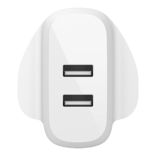 Belkin Dual USB A Wall Charger 12W White Battery Chargers 8BEWCB002MYWH