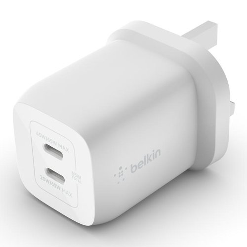 Belkin BOOST CHARGE PRO 65W Power Delivery PPS Universal Dual USB-C GaN Charger White Battery Chargers 8BEWCH013MYWH