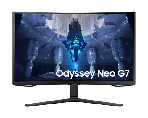 8SA10380233 | Put yourself in the middle of the action with the Samsung Odyssey Neo G7. The 32in display curves around you for total in-game immersion, so you can take in every detail of the 4K resolution. The Quantum Mini-LED display delivers realistic contrast, so you'll be able to spot enemies hiding in the shadows without having to bump up the brightness settings. And for an extra boost in fast-paced online games, the speedy 1ms response time has your back. The 165Hz refresh rate means all the action looks super smooth.