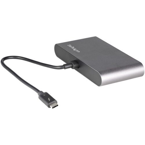 8ST10312678 | This certified Thunderbolt 3 docking station is a compact mini dock, delivering essential connections for productivity.The bus-powered dock connects dual 4K DisplayPort displays, Gigabit Ethernet, and one USB-A (USB 3.2) port and for flexible set up, the attached Thunderbolt 3 cable has an extended length of (11 in./ 28 cm).Great for editing 4K video or other Ultra HD tasks, this portable Thunderbolt 3 to DisplayPort dock supports 40 Gbps of throughput and 4K resolution at 60Hz on dual DisplayPort monitors, through a single Thunderbolt 3 port. Run resource-demanding applications on two independent displays without draining system resources.Connect your laptop to: 2x 4K DisplayPort (DP) displays (up to 4096 x 2160p @ 60Hz)At just 2.4” x 4.9” (6.1 cm x 12.4 cm), this dock takes up minimal room on your desk and in your laptop case. The dock´s 28 cm (11 inches) attached cable provides extended reach to reduce port/connector strain on MacBooks and laptops on riser stands, or if needed, offers the flexibility to position dock further away from the laptop on your desk.1x USB 3.2 Gen 1 Type-A port (5 Gbps)1x Gigabit Ethernet port (with PXE Boot and Wake-on-LAN support)As many high powered, later generation laptops optimally require more than 100W of power to stay charged, some users prefer to use their laptop´s power adapter vs. using their docking stations to keep laptops charged.This bus-powered TB3 mini dock is ideally suited for those users, providing full Thunderbolt 3 docking station performance and functionality, while their workstation laptops are separately charged