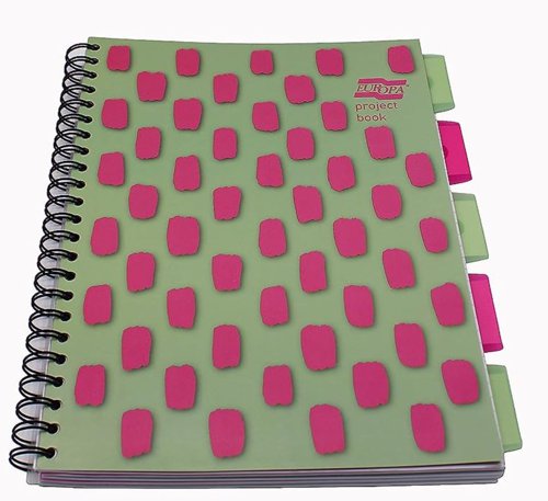 Europa Splash A4 Project Book Wirebound 200 Micro Perforated Pages 80gsm FSC Ruled Paper Punched 4 Holes Pink (Pack 3) - EU1507Z