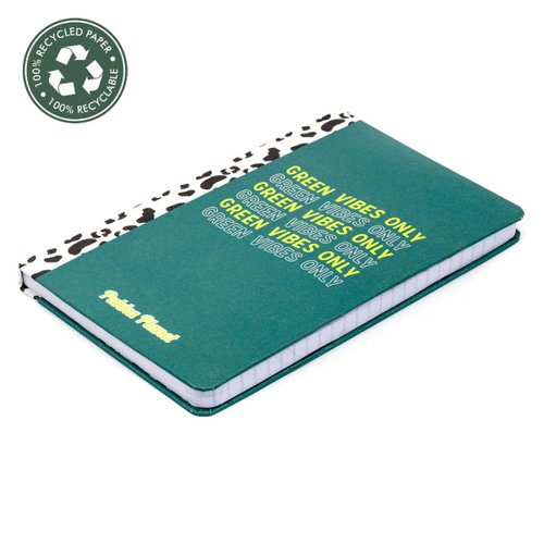 Pukka Planet brings a variety of bold and brilliant designs which aim to add an element of excitement to the eco-friendly lifestyle, taking notes in style and spreading the word about protecting the planet. Sending the positive, 'Green Vibes Only' message, the Pukka Planet soft cover notebook is perfect for people who want to make a statement about protecting the planet. Ideal for jotting down ideas or anything of inspiration throughout the day. Measuring 130mm x 210mm, it is compact, making it ideal for daily commutes, coffee shop trips or lectures. The notebook includes 192 pages of 8mm lined, recycled paper that is planet-friendly and ethically sourced. From the ink down to the glue and pages, the whole notebook is vegan-friendly and ready to be recycled after use.