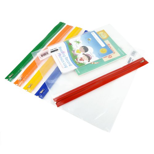 Rapesco Zippi Bag with Metal Zip A4+ Clear Assorted Colours - PK5 - 1503 Rapesco Office Products Plc