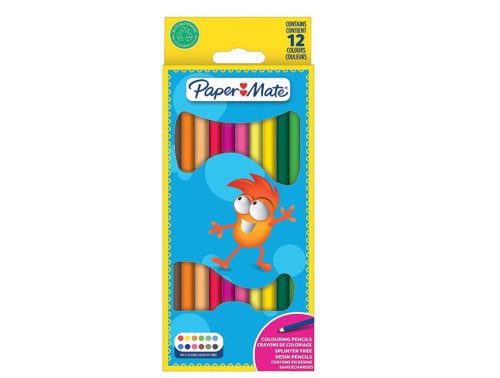 Paper Mate Childrens Colouring Pencils Pre-Sharpened Coloured Pencils Assorted Colours (Pack 12) 2166490