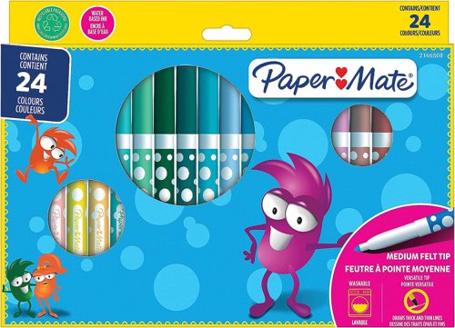 Paper Mate Childrens Felt Tip Colouring Pen Washable Assorted Colours (Pack 24) 2166508