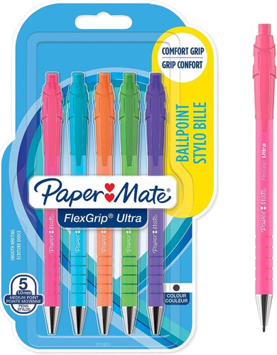 FlexGrip Ultra Retro Ballpoint Pens Medium 1.0mm Tip Black Ink (Pack 5) 2171853