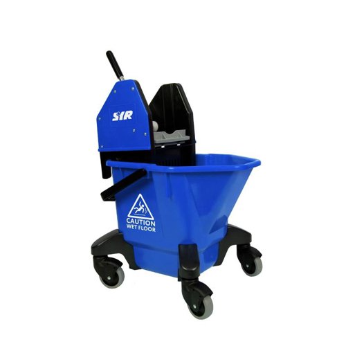 22707CP | This blue combo bucket is made from strong, durable and hard-wearing plastic. It is easy to clean and has wheels to allow for easy portability. Its colour coding prevents cross contamination and the spread of bacteria. They provide a robust and durable mopping solution and are fitted with sturdy legs, fitted with 75mm heavy duty castors to help stability.