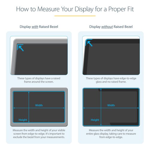 8ST10335347 | The monitor privacy screen is easy to attach and remove. Simply attach the 34 inch ultrawide privacy screen to your 21:9 aspect ratio display using the attachment strips or slide-mount tabs. This confidentiality screen filter is also reversible. The matte side provides you with glare reduction and the glossy side of the privacy screen will provide you with increased clarity.Protect Your PrivacyThe privacy screen protector for desktop monitors is a great investment if you want to protect your privacy. It is a convenient and cost-effective way to keep your classified information, intellectual property or any other important data you wish to keep protected. You can have a peace of mind while working in the office or public environments because you know your screen is protected with the 30+/- degree privacy viewing angle. The cutout on the top corner of the privacy screen makes it easy to remove for sharing content with trusted audiences or switching between finishes.Blue Light ReductionLowering blue light exposure is important. To reduce digital eye strain, the monitor privacy film blocks between 40% to 51% of the blue light in the wavelength range of 380nm to 480nm.Antimicrobial ProtectionOur privacy screens feature an anti-microbial coating on the matte-side of the filter. Embedded antimicrobial technology provides protection against bacterial microbes by continuously eliminating up to 99.99% of certain surface bacteria. Antimicrobial screen protectors are ideal for environments where disinfection is important.The Choice of IT Pros Since 1985StarTech.com conducts thorough compatibility and performance testing on all our products to ensure we are meeting or exceeding industry standards and providing high-quality products to IT Professionals. Our local StarTech.com Technical Advisors have broad product expertise and work directly with our StarTech.com Engineers to provide support for our customers both pre and post-sales. The TAA compliant PRIVSCNMON34W is backed by a StarTech.com 2-year warranty and free lifetime technical support.