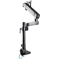 Save space with this premium desk mount monitor arm, by suspending your screen above your desk.Versatile UseUse the single arm monitor mount to mount your VESA mount monitor (75x75, 100x100) up to 34''.Sleek and Stable DesignMade of aluminum, the VESA mount monitor stand provides stable support for your display, with a weight capacity of up to 17.6 lb. (8 kg). Built-in USB 3.0 ports provide convenient connectivity for your computer.The arm extends 20.2'' (514 mm) to allow a wide range of motion. Move the monitor holder arm effortlessly side to side to adjust your screen.With its articulating arm, the monitor mount makes it easy to find the right viewing angle. Pan +90/-90 degrees left or right and tilt your display +90/-90 degrees up or down. For landscape or portrait viewing, rotate your display +90/-90 degrees.Height AdjustmentWork in comfort with this height adjustable monitor stand that lets you raise or lower the monitor arm along the pole, up to 24.4'' (620 mm).The Choice of IT Pros Since 1985StarTech.com conducts thorough compatibility and performance testing on all our products to ensure we are meeting or exceeding industry standards and providing high-quality products to IT Professionals. Our local StarTech.com Technical Advisors have broad product expertise and work directly with our StarTech.com Engineers to provide support for our customers both pre and post-sales.The ARMPIVOT2USB3 is backed by a StarTech.com 2-year warranty and free lifetime technical support. 