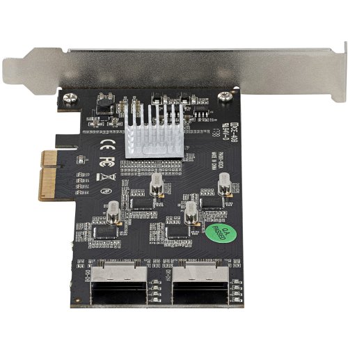 8ST10349902 | This 8-port SATA III (6Gbps) controller enables you to add eight SATA 6Gbps hard drives (HDDs) or solid State Drives (SSDs) to your computer system or server via an available PCIe x4 card slot. The card supports SATA III and PCI-Express Gen 2 Specifications and four SATA controllers to deliver a high-performance data storage solution.Quad Controllers to Deliver 8-Port SATA 6Gbps PerformanceFeaturing four 2-Port SATA 6Gbps controllers and a PCIe-x4 MUX, this SATA card enables the connection of eight high-performance SATA 6Gbps drives with a combined total throughput of up to 16Gbps. The SATA drives are connected via two Mini-SAS ports with two included Mini-SAS to 4x-SATA adapter cables. To ensure a secure connection, each SATA port on the included cables features a locking connector, that will prevent the drive from accidental disconnection when working inside your computer case.Wide CompatibilityThe PCIe MUX that's built into this controller card manages the downstream controllers, which improves motherboard compatibility by ensuring the card will work with motherboards that support bifurcation and motherboards that do not. To further improve motherboard compatibility the card does not have a built-in RAID controller, but fully supports the use of software RAID. Plus, with supports for PCIe Gen 2 and SATA III Specifications this card ensures backward compatibility with previous generations (SATA I/II, PCIe Gen 1) at lower performance.The controller card is widely supported across all popular operating system platforms including Windows (7,8,10, 11), macOS (10.10 - 11) and Linux (2.6.32 and above).Hassle-Free InstallationThe SATA controller card features plug-and-play installation and can be installed in full-profile and low-profile computer systems with a full-profile bracket preinstalled, and an interchangeable low-profile (half-height) bracket included. The card also supports storage software data management systems such as Storage Spaces (Microsoft) , RAID Assistant (MacOS) and mdraid/mdadm (Linux), for hassle-free setup, partitioning and software RAID array building.