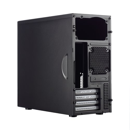 8FR10070676 | Despite its extremely small outer dimensions, the Core 1100 mATX case provides everything you need. The stylish, Scandinavian exterior design is matched by the fully painted interior, complete with the signature white details of Fractal Design. The case is optimized for airflow with a straight cooling path, and comes equipped with a pre-installed 120mm fan. The front panel is equipped with dust filters. An innovative vertical hard drive bracket can fit either two 3.5” drives, three 2.5” drives, or one drive of each size. Both the 3.5” drive slots come with silicone vibration dampening grommets.