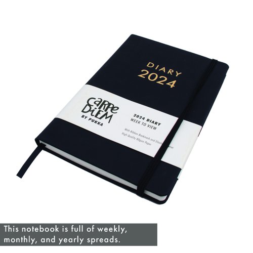 PP09806 Pukka Pad Carpe Diem 2024 Diary Week To View Softcover 130x210mm Black 9806-CD