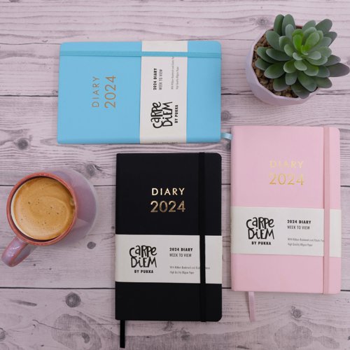 Pukka Pad Carpe Diem 2024 Diary Week To View Softcover 130x210mm Black 9806CD Desk Diaries DR1105