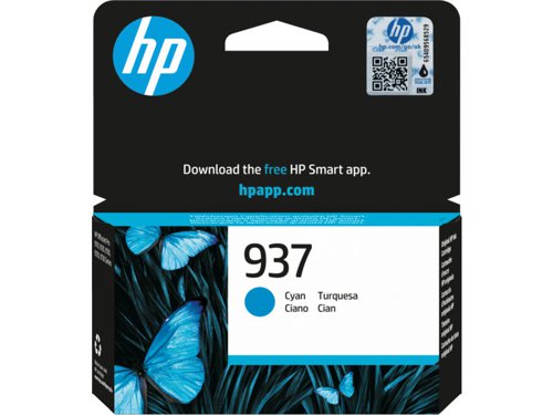 HP 937 Cyan Standard Ink Cartridge  800 Pages - 4S6W2NE HP4S6W2NE