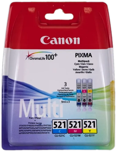 Canon CLI521 CMY Standard Ink Cartridge 9ml - 2934B015 CACLI521CMYC