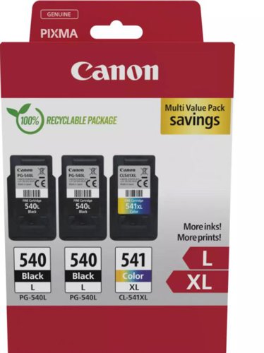 Canon PG-540/C541 Black & Colour High Yield Ink Cartridge  2 x 11ml + 1 x 15ml - 5224B017