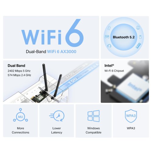 TP-Link AX3000 WiFi 6 Bluetooth PCIe Adapter