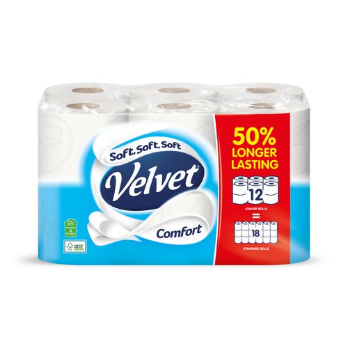 Velvet Comfort 12 Longer Rolls [Pack 12]