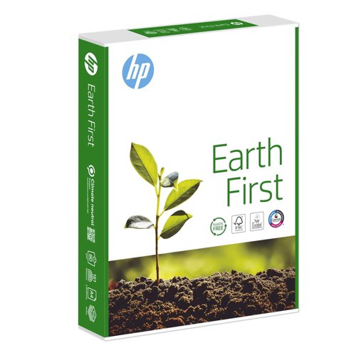 This HP Earth First 80gsm white paper is a climate neutral paper aiming to contribute in the fight against climate change. This smooth crisp and bright paper is suitable for a range of applications. Whiteness of 161. With ColorLok technology for faster drying inks, bolder blacks and vibrant colours. Optimised for jam-free performance you can rely on with quicker ink drying time. 100% plastic free paper wrapper, without compromising the protection of the product.