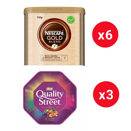 Nescafe Gold Blend Instant Coffee 750g x 6 plus Quality Street Chocolates Tub 600g x 3 FREE  24226XX