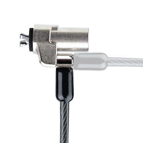 Laptop Cable Lock is compatible with Noble Wedge® slot, and it's designed to deter the theft of laptops and other ultra-slim notebooks. The laptop lock features a 6.5ft (2m) cut-resistant cable with a PVC coating, making it a durable and reliable solution for securing laptops. The lock body features zinc-alloy plating, which prevents corrosion and wear. The compact design of this lock is perfect for ultra-slim notebooks, 2-in-1 laptops, tablets, and many other devices that feature a Noble Wedge® slot.Full-Motion Lock DesignThe diameter of the lock body is 0.4in (11.6mm), with an off-centre lock tip that enables a slim laptop (e.g., Ultrabook) to lay flat when the lock is attached. Additionally, the lock head features both pivot and ball joints, allowing the lock to pivot 90° and rotate a full 360°.Flexible InstallationThe 6.5ft, 4.4mm cut-resistant steel cable can be routed through a grommet hole or wrapped around to the leg of a table. It is the ideal security lock for tradeshow/kiosk product exhibits, POS device protection, and office device security. Enhance the convenience and security of this product, using LTANCHOR or LTANCHORL (sold separately), to secure a device to a table or desk. The multitude of installation options ensures this lock will fit any application.The lock head features a spacer near the lock tip that protects the device from scuffing or denting the laptop's lock slot. The lock includes a set of two zinc alloy keys.