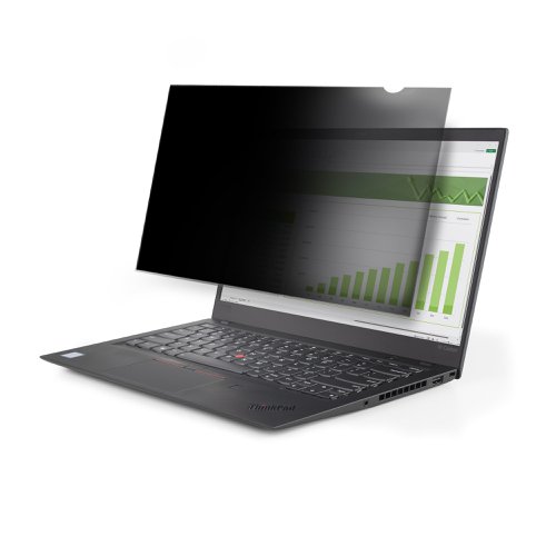 8ST10390866 | This laptop privacy screen features a universal design, compatible with 14” laptops with a 16:9 aspect ratio.Prevent Visual EavesdroppingThis privacy filter is a convenient and cost-effective solution to protect your confidential data from unwanted viewers. The privacy shield darkens your laptop screen from the sides while providing a clear viewing angle of +/-30 degrees, offering a total visible area of 60 degrees.Reversible FilterThe privacy screen protector is reversible, with an anti-glare matte side for environments prone to glare and a high-gloss side that helps retain colour vibrancy. The matte side provides additional screen protection with a fingerprint-resistant coating.Hassle-free InstallationThe universal design won't interfere with top-mounted webcams, sensors, or when closing the lid. The privacy screen can be installed in two different ways. Affix the privacy screen shield to bezel-less displays using the transparent and residue-free adhesive strips. Alternatively, use the slide mount tabs to install the privacy screen on displays with bezels. The latter is recommended when frequent reversal or removal is required.Blue Light ReductionReduce eye strain and improve visual comfort with this blue light reducing privacy shield. It blocks 40% - 51% of the blue light emitted from the display in the 380nm - 480nm wavelength range. Digital eye strain can lead to symptoms like headaches, dry eyes, and blurred vision.This TAA-compliant laptop privacy filter is backed for two years, including free lifetime 24/5 multi-lingual technical assistance.