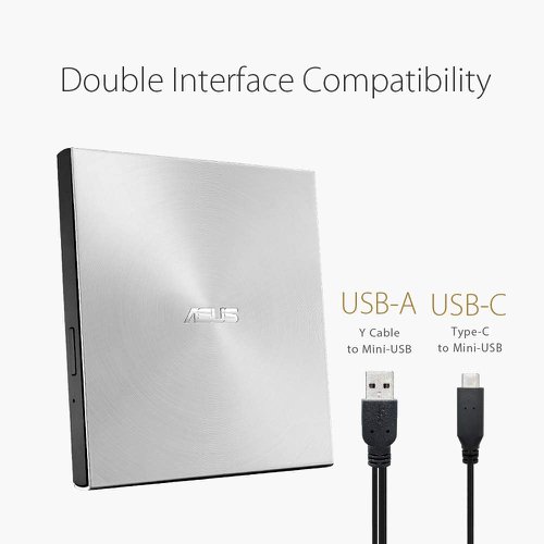 ASUSSDRW08U9MU | ASUS ZenDrive U9M is an ultra-slim external DVD Writer which supports USB Type-C and Type-A interfaces, provides two cables to allow data transmission including PC and Mac. Its sophisticated Zen-inspired design with concentric-circle hairline finish demonstrated the aesthetics of technology.ASUS ZenDrive U9M offers two cables which USB Type-C and Type-A interface support a variety of laptops including PC and Mac. The reversible Type-C for any-way-up connectivity convenience, enable ultra-fast data transmission from compatible devices.