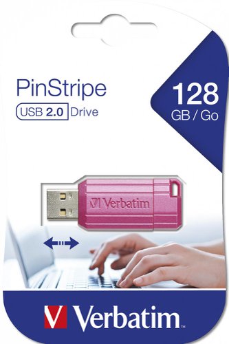 Verbatim Pinstripe, 128 GB, USB Type-A, 2.0, 12 MB/s, Cap, Pink 49460