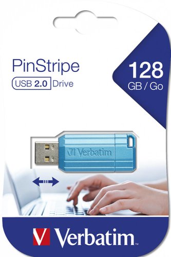 Verbatim Pinstripe, 128 GB, USB Type-A, 2.0, 12 MB/s, Cap, Blue 49461