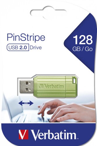 Verbatim Pinstripe, 128 GB, USB Type-A, 2.0, 12 MB/s, Cap, Green 49462