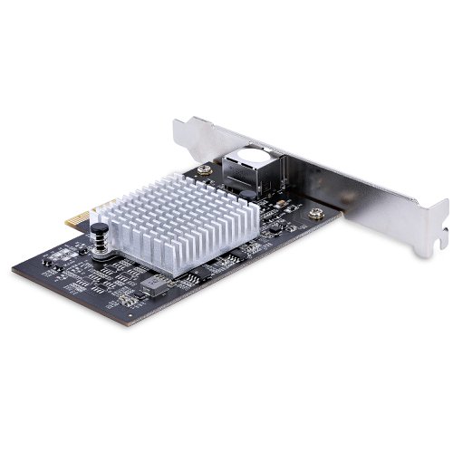 8ST10371905 | Install this single-port 10GbE PCI Express (PCIe) Network Interface Card (NIC) into a server or computer to enable faster network speeds and enhanced network functionality. This card supports six speeds: 10/5/2.5/1Gbps and 100/10Mbps. The variable speeds permit access to legacy hardware. Alternatively, the 10GBASE-T and NBASE-T capabilities ensure compatibility with the latest network switches and network access points manufactured by Cisco®, HPE®, and Juniper®.Increased Network SpeedsThis PCIe network card provides access to increased bandwidth. It reduces network slowdown/degradation when running data-intensive applications/processes such as FTPs, online storage/backup, and when streaming online content.NBASE-T technology maximizes the capability of Cat5e copper cabling over at distances of up to 100 meters. The Ethernet network card supports a 10 Gbps connection over copper using existing Cat6 (or better) copper cabling.Enhance Existing HardwareThe Network Interface Card connects via an available PCI Express x2 3.0/4.0 (or higher) expansion slot. The card is shipped with a standard-profile bracket and includes a low-profile bracket for installation in various systems. This card is compatible with Windows, Windows Server, and Linux.Take advantage of advanced features such as Audio-Video Bridging (AVB), VLAN tagging, 16 K jumbo frame, full-duplex, secure boot, and PXE.The PCI Express 10G NIC is backed for 2-years, including free lifetime 24/5 multi-lingual technical assistance.
