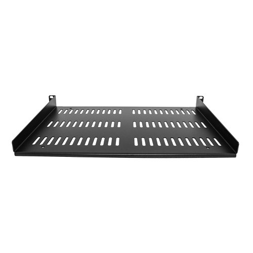 8ST10361323 | The SHELF-1U-12-FIXED-V lets you add 1U 12 inches (30.5 cm) deep shelf to any EIA-310 compliant 19-inch rack or cabinet. The shelf is vented to improve airflow and help lower temperatures in your rack.Quality constructionThe fixed-rack shelf can hold up to 55 lbs (25 kg) of equipment and is constructed using 2.0 mm SPCC commercial-grade cold-rolled steel for long-term durability and sturdiness. Accommodate your accessories or non-mountable devices for ease of access or connectivity to your equipment.Maximize ventilationThe vented shelf plate improves the airflow helping to dissipate heat away from your equipment for extended and cooler operation.Hardware includedConveniently includes M6 square cage nuts and M6 screws to set it up in no time.The SHELF-1U-12-FIXED-V is backed by a StarTech.com lifetime warranty and free lifetime technical support.