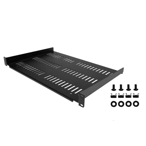 8ST10361323 | The SHELF-1U-12-FIXED-V lets you add 1U 12 inches (30.5 cm) deep shelf to any EIA-310 compliant 19-inch rack or cabinet. The shelf is vented to improve airflow and help lower temperatures in your rack.Quality constructionThe fixed-rack shelf can hold up to 55 lbs (25 kg) of equipment and is constructed using 2.0 mm SPCC commercial-grade cold-rolled steel for long-term durability and sturdiness. Accommodate your accessories or non-mountable devices for ease of access or connectivity to your equipment.Maximize ventilationThe vented shelf plate improves the airflow helping to dissipate heat away from your equipment for extended and cooler operation.Hardware includedConveniently includes M6 square cage nuts and M6 screws to set it up in no time.The SHELF-1U-12-FIXED-V is backed by a StarTech.com lifetime warranty and free lifetime technical support.