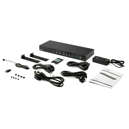 This 4x4 HDMI matrix switch lets you share four HDMI video sources between four independent displays or projectors, and switch between which source is active on each display device.The HDMI switcher box provides a high level of audio and video performance, with superior contrast and crisp, clear imagery. With support for resolutions up to 4K 60Hz (4:4:4 pixel format, 8-bit colour depth) and HDR, the matrix switch is ideal for conventions or trade shows, restaurants and classroom settings, as well as hospital/medical applications.Plus, the 4K 60Hz HDMI switch is backward compatible with earlier versions of HDMI, so it's easy to use with your existing devices and displays.This 4x4 matrix switch is equipped with convenient push-button switching, WebGUI and RS232 control, and also features a front-panel LED display for easy status monitoring.The HDMI switch box enables you to switch each input, meaning that different A/V sources can be shown on each output, or a single source can be output to all displays.The matrix switcher includes a remote control and IR extender module that provides simple control from a distance, and is designed to save space with a standalone or rack-mounting option (ear-mounts included).