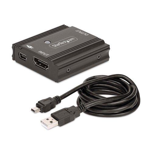 Combine two HDMI 2.1 cables into one extra-long 33ft (10m) cable, using this HDMI Signal Booster. Connect a DSC-enabled source and display for resolutions of up to 8K at 60Hz.The TAA-Compliant HDMI signal amplifier requires no drivers or software. Its compact form factor and metal enclosure make it suitable for installation in a variety of environments. An included 5ft (1.5m) USB Type-A power cable is provided to connect to an available USB port or USB wall charger, if required.