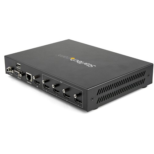 8ST10296557 | This video wall controller lets you connect your HDMI video source to multiple HDMI displays, with support for Ultra HD resolutions and 7.1 surround sound audio. You can use the controller as a video splitter to distribute the same HDMI signal to four displays or you can combine your video source across four displays to create a 2x2 video wall.Not all 2x2 video wall matrix controllers are created equal. While some HDMI 1.4 video wall controllers can achieve 4K resolutions, they'll only work at a 30Hz refresh rate. This 4K 60Hz HDMI video wall processor offers full support for HDMI 2.0, including true 4K resolution at 60Hz.The HDMI video wall splitter supports HDCP 2.2 and is backward compatible with 4K 30Hz and 1080p displays. This ensures that it will work with lower resolution displays such as TVs around your site or in your digital signage application.For hassle-free setup, the 4K HDMI splitter offers easy plug-and-play installation. Simply connect your source and 4 displays and the 4k video wall splitter will automatically create a video wall at the appropriate resolution.