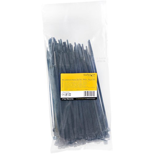 StarTech.com 8 Inch Nylon Self Locking Black Cable Zip Ties UL Listed 100 Pack