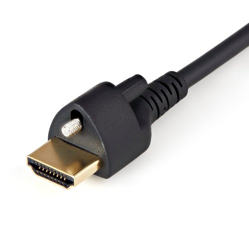 This 1-meter HDMI® cable with a removable locking screw on one of the male connectors ensures premium video quality, enhanced reliability and ease of installation.The cable features a high-retention HDMI top screw locking connector with slot that fastens firmly to a wide range of top screw type HDMI female ports. This helps to prevent accidental disconnections and signal loss.The cable supports resolutions of up to 4K@60Hz (3840x2160p) and bandwidths of up to 18Gbps. It also supports HDR (High Dynamic Range) for higher contrast ratio and vivid colours.With higher resolutions, increased speeds, and sharper images, you can expect an enhanced video experience. The cable is guaranteed to provide the very best HDMI performance available today. It's the perfect cable for creating the ultimate home theatre or for providing lifelike digital signage.Plus, the cable also supports up to 32 uncompressed digital audio channels to provide crystal-clear sound. The cable is also backward compatible with previous HDMI specifications and will work with all of your existing HDMI devices.Secure your connections and avoid signal lossThe top screw locking HDMI connectors are ideal for high traffic applications or in environments where vibrations could cause accidental disconnects and picture loss. It works perfectly with wall-mounted equipment and in situations where equipment is frequently moved.