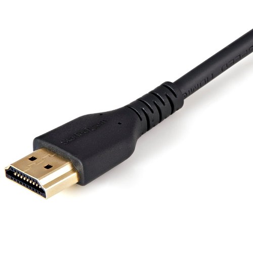 8ST10329170 | This 1-meter HDMI® cable with a removable locking screw on one of the male connectors ensures premium video quality, enhanced reliability and ease of installation.The cable features a high-retention HDMI top screw locking connector with slot that fastens firmly to a wide range of top screw type HDMI female ports. This helps to prevent accidental disconnections and signal loss.The cable supports resolutions of up to 4K@60Hz (3840x2160p) and bandwidths of up to 18Gbps. It also supports HDR (High Dynamic Range) for higher contrast ratio and vivid colours.With higher resolutions, increased speeds, and sharper images, you can expect an enhanced video experience. The cable is guaranteed to provide the very best HDMI performance available today. It's the perfect cable for creating the ultimate home theatre or for providing lifelike digital signage.Plus, the cable also supports up to 32 uncompressed digital audio channels to provide crystal-clear sound. The cable is also backward compatible with previous HDMI specifications and will work with all of your existing HDMI devices.Secure your connections and avoid signal lossThe top screw locking HDMI connectors are ideal for high traffic applications or in environments where vibrations could cause accidental disconnects and picture loss. It works perfectly with wall-mounted equipment and in situations where equipment is frequently moved.
