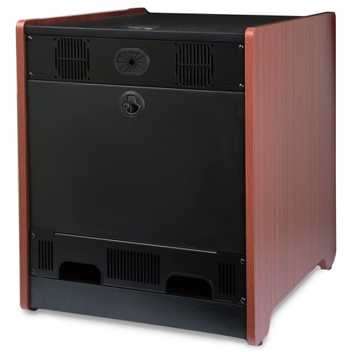 8ST10032158 | The RKWOODCAB12 12U Office Server Cabinet lets you store your server, network or AV equipment discreetly in the office, with a stylish wood finish. This TAA compliant product adheres to the requirements of the US Federal Trade Agreements Act (TAA), allowing government GSA Schedule purchases.Designed to blend in with your office or boardroom furniture, this 12U server cabinet features wood laminate exterior panels with a shaded glass front window that keeps your equipment visible for monitoring, as well as front and rear key-locks to prevent unauthorized access. To help keep your valuable equipment running cooler, we've included a ventilation panel to maximize airflow. The cabinet also features durable casters, so that positioning your server equipment as needed isn't a hassle.The 4-post enclosed rack supports a weight capacity of up to 300lbs (136kg) and offers rails with adjustable mounting depth from 17in (423mm) to 21in (523mm) to accommodate various sizes of equipment. Making it easy to route your cables where you need them, the 12U cabinet offers cable grommets on the rear and top panels, and a cable entry panel at the base.Backed by a StarTech.com 2-year warranty and free lifetime technical support.