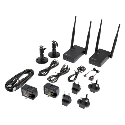 This long-range Wireless HDMI Transmitter and Receiver Kit lets you transmit the audio/video signal from an HDMI source to a remote display up to 656 ft. (200 m) away.This HDMI over wireless extender offers a practical and convenient alternative to traditional video cabling, which eliminates the cost of installing an expensive wiring infrastructure. This bundled kit includes both the transmitter and receiver, helping you avoid the expense of buying multiple devices to accomplish one task.This wireless extender kit uses Wi-Fi to transmit a high-definition 1080p HDMI signal, as well as an IR signal for controlling your source device remotely.With this wireless video extender, you can extend or mirror your device to share documents or multimedia content from anywhere in the room, making it the perfect solution for sharing ideas with your colleagues. It’s also great for digital signage applications because it enables you to install your display wherever you’d like, unlike wired solutions that force you to compromise on location.The HDMI video transmitter and receiver are very easy to install and use. With simple plug-and-play installation, setup is easy and hassle-free. The extender is a pure hardware solution that doesn’t require any software or drivers, so you can avoid complicated software installation and configuration.