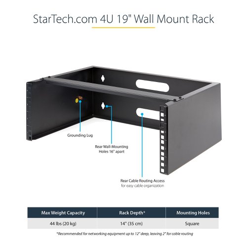 StarTech.com 4U Wall Mount Network Rack - 14 Inch Deep Low Profile 19 Inch Patch Panel Bracket