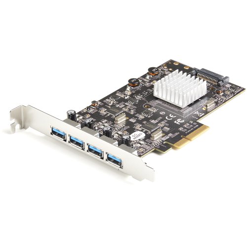8ST10329173 | This PCIe USB 3.2 Gen 2 controller card installs into an available PCI-Express x4 slot in your computer and enables you to upgrade your current system by adding four SuperSpeed USB-A (10Gbps) ports. The card features dual ASM3142 controllers with up to 20 Gbps of total bandwidth shared across all 4 ports.Add Four 10 Gbps USB Type-A Ports to Your Desktop ComputerThe controller card enables you to connect four USB-A Gen 2 (10 Gbps) devices to your desktop computer. The USB-A ports are ideal for connecting USB devices such as external hard drives and solid state drives or powering and syncing your mobile devices. The USB-A ports provides up to 4.5W (5V/0.9A) of power per USB port, and are backward compatible with USB 3.2 Gen 1 (5 Gbps), and USB 2.0 (480 Mbsp) devices.Note: USB 3.2 Gen 2 (10 Gbps) is also know as USB 3.1 Gen 2 (10 Gbps), and USB 3.2 Gen 1 (5 Gbps) is also know as USB 3.1 Gen 1 and USB 3.0 (5 Gbps).SuperSpeed USB 3.2 Gen 2 (10 Gbps) PerformanceThe USB 3.2 Gen 2 card features dual ASMedia ASM3142 host controllers that utilizes x4 lanes of the PCIe 2.0 bus, making the card capable of speeds up to 10 Gbps on each port, and enabling fast access to high-performance devices like NVMe drives and SSDs. The controller cards support Multiple INs to reduce bandwidth loss when multiple devices are connected, even when connected through a USB Hub (Note: The USB hub must also support this feature). The card also supports UASP for improved performance with storage devices.Wide Installation CompatibilityThis add-on card includes a full-profile installation bracket ensuring you can install it into full-profile PCIe 2.0 x4 slots. For wide platform support the card is compatible with Windows, Linux and macOS. For hassle-free installation the drivers install automatically on computers running Windows 8 or higher. Works w/USB 3.2/3.0/2.0 devicesPEXUSB314A2V2 is backed by a StarTech.com lifetime warranty and free 24/5 multi-lingual North American based technical support. StarTech.com has been the IT professionals' choice for over 30 years.