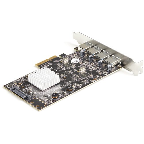 8ST10329173 | This PCIe USB 3.2 Gen 2 controller card installs into an available PCI-Express x4 slot in your computer and enables you to upgrade your current system by adding four SuperSpeed USB-A (10Gbps) ports. The card features dual ASM3142 controllers with up to 20 Gbps of total bandwidth shared across all 4 ports.Add Four 10 Gbps USB Type-A Ports to Your Desktop ComputerThe controller card enables you to connect four USB-A Gen 2 (10 Gbps) devices to your desktop computer. The USB-A ports are ideal for connecting USB devices such as external hard drives and solid state drives or powering and syncing your mobile devices. The USB-A ports provides up to 4.5W (5V/0.9A) of power per USB port, and are backward compatible with USB 3.2 Gen 1 (5 Gbps), and USB 2.0 (480 Mbsp) devices.Note: USB 3.2 Gen 2 (10 Gbps) is also know as USB 3.1 Gen 2 (10 Gbps), and USB 3.2 Gen 1 (5 Gbps) is also know as USB 3.1 Gen 1 and USB 3.0 (5 Gbps).SuperSpeed USB 3.2 Gen 2 (10 Gbps) PerformanceThe USB 3.2 Gen 2 card features dual ASMedia ASM3142 host controllers that utilizes x4 lanes of the PCIe 2.0 bus, making the card capable of speeds up to 10 Gbps on each port, and enabling fast access to high-performance devices like NVMe drives and SSDs. The controller cards support Multiple INs to reduce bandwidth loss when multiple devices are connected, even when connected through a USB Hub (Note: The USB hub must also support this feature). The card also supports UASP for improved performance with storage devices.Wide Installation CompatibilityThis add-on card includes a full-profile installation bracket ensuring you can install it into full-profile PCIe 2.0 x4 slots. For wide platform support the card is compatible with Windows, Linux and macOS. For hassle-free installation the drivers install automatically on computers running Windows 8 or higher. Works w/USB 3.2/3.0/2.0 devicesPEXUSB314A2V2 is backed by a StarTech.com lifetime warranty and free 24/5 multi-lingual North American based technical support. StarTech.com has been the IT professionals' choice for over 30 years.